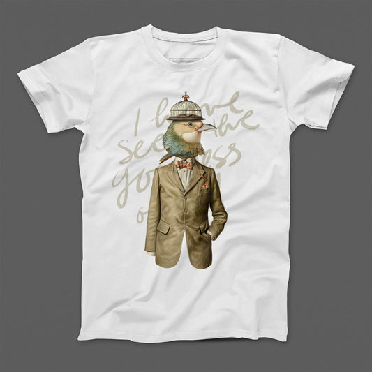 Bird with Suit and Cage Head Graphic T-Shirt