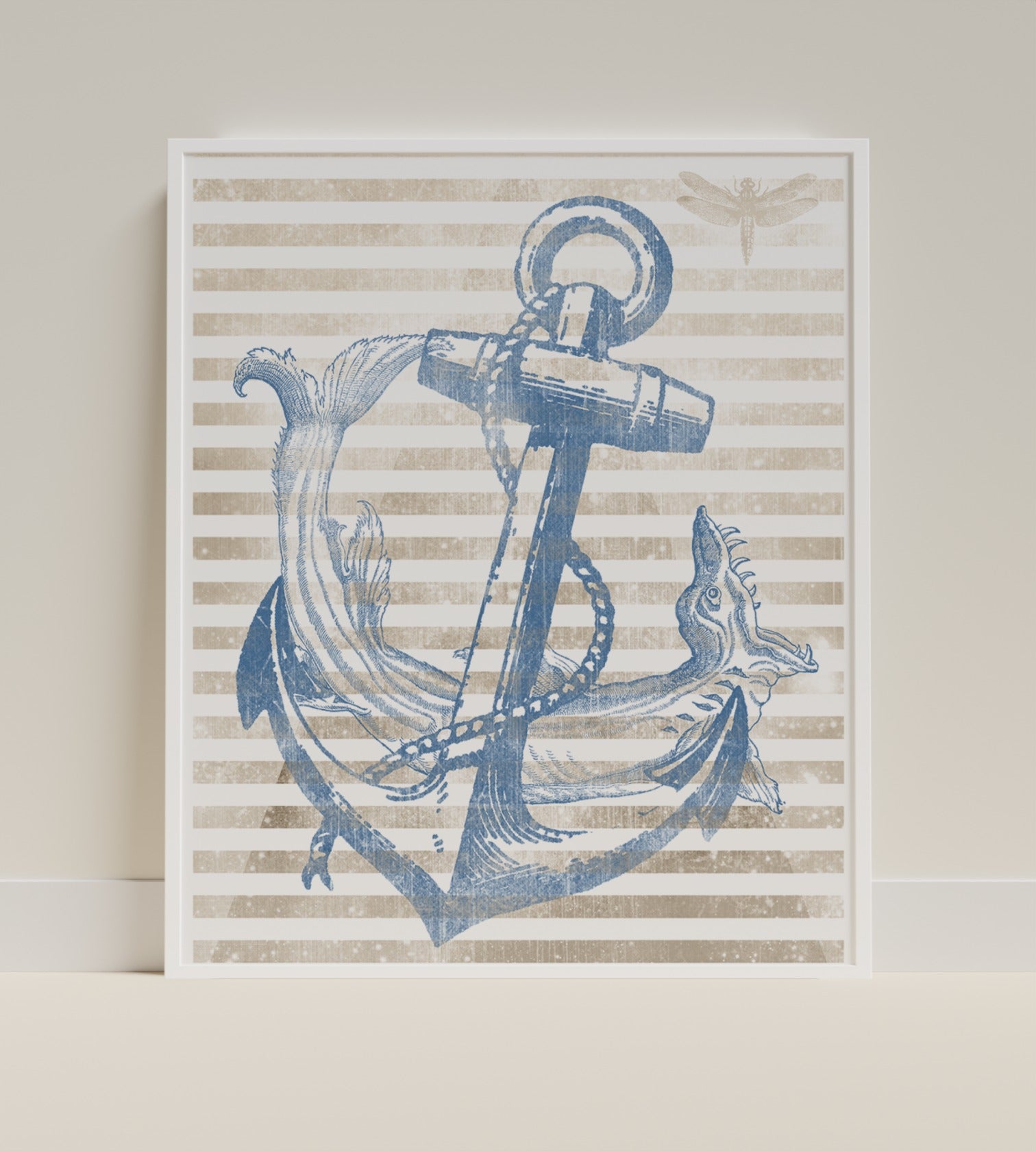 Nautical Anchor with Fish Decor Vintage Wall Art Print