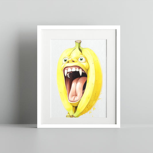 Screaming Banana Artwork with White Frame Print