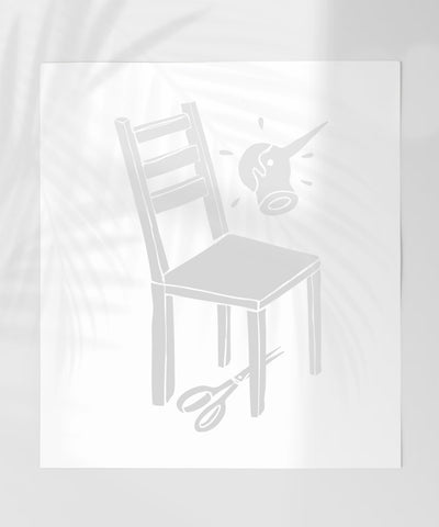 Chair Illustration Art Print with Scissors Decor Wall Art