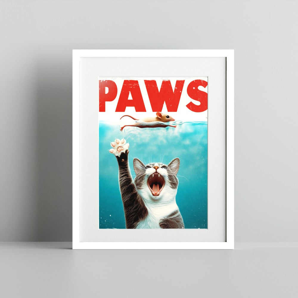 Funny Cat Chasing Mouse Paws Poster Wall Print Art