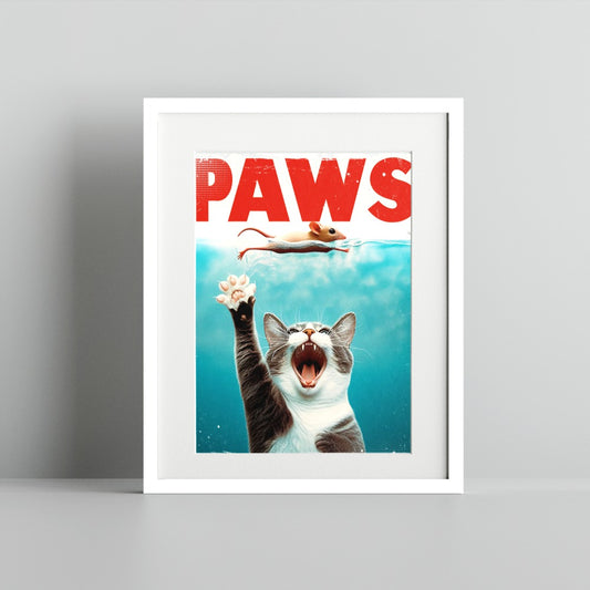 Funny Cat Chasing Mouse Paws Poster Wall Print Art