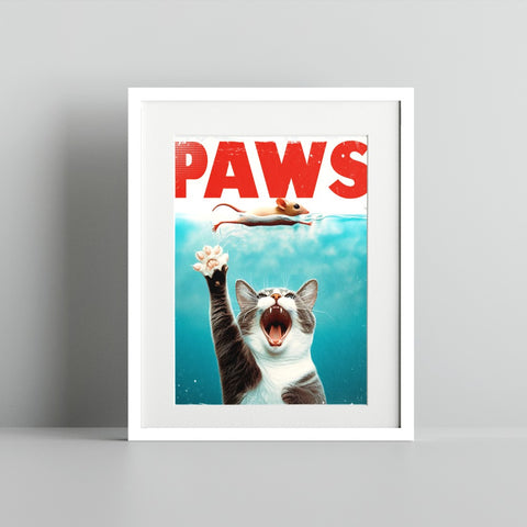 Funny Cat Chasing Mouse Paws Poster Wall Print Art