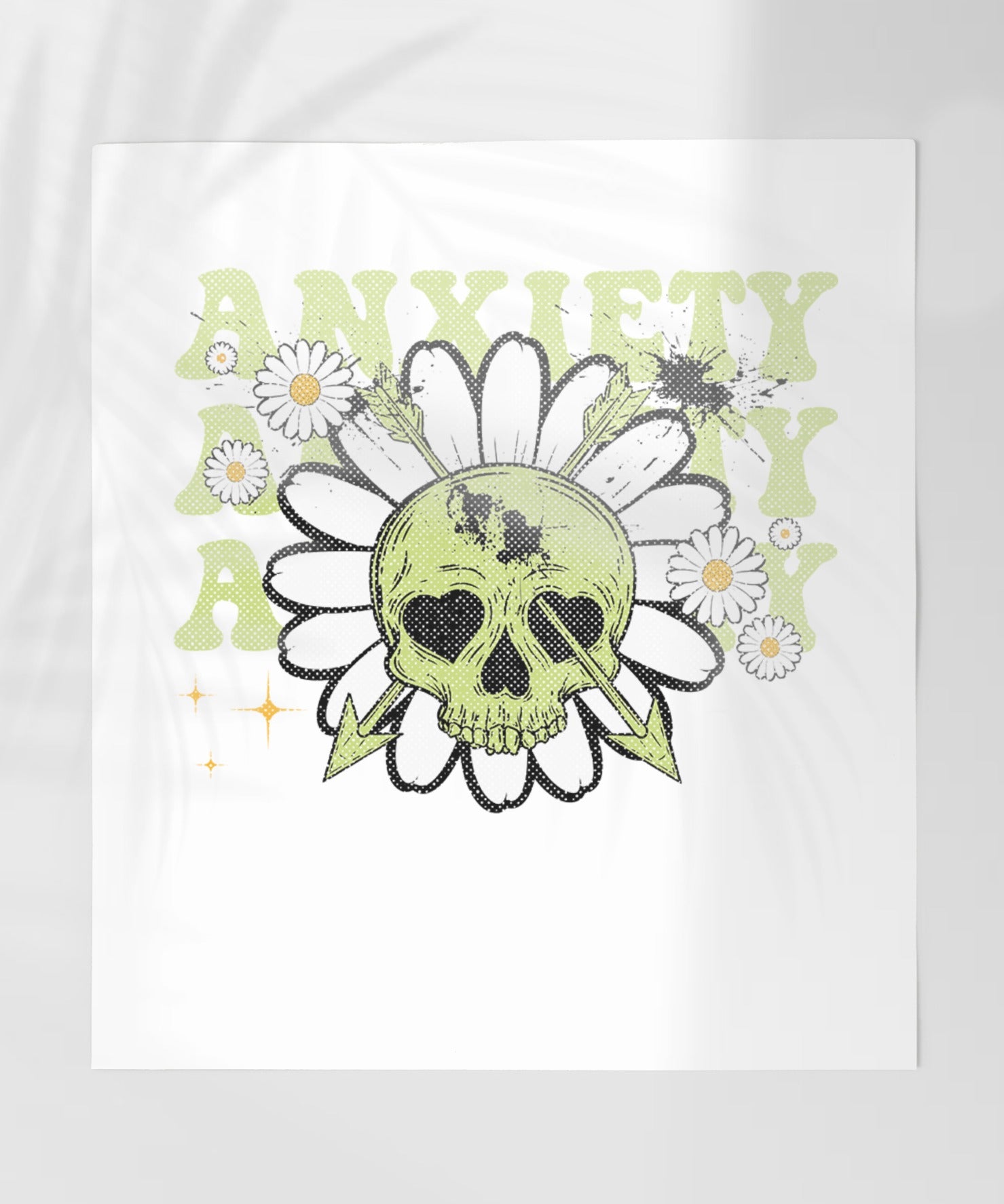 Anxiety Skull with Daisy Artwork on White Poster