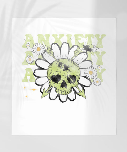 Anxiety Skull with Daisy Artwork on White Poster