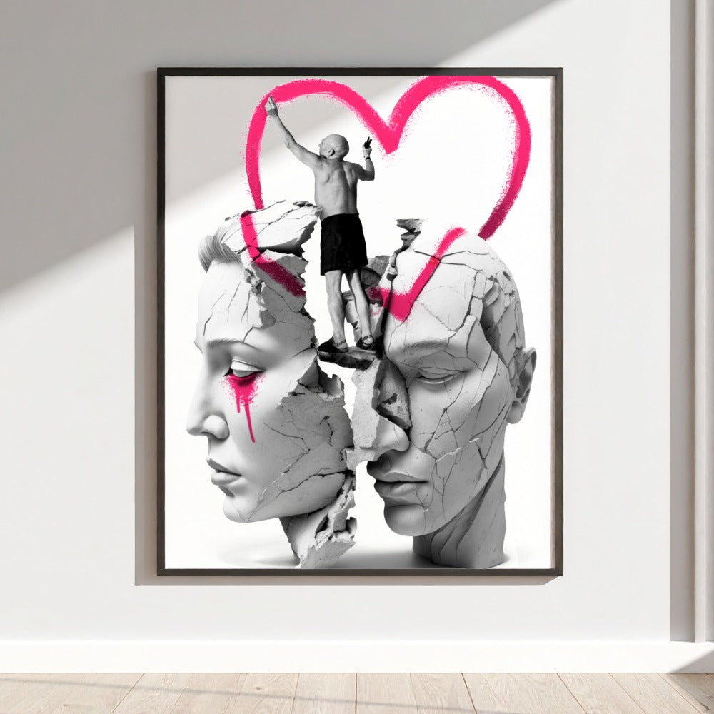 Love Heart Graffiti on Cracked Sculpture Art Print