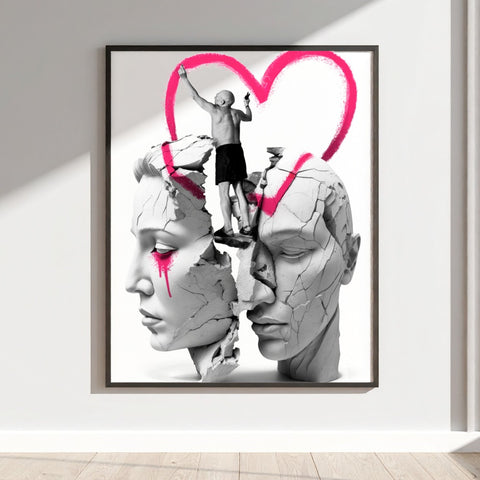 Love Heart Graffiti on Cracked Sculpture Art Print