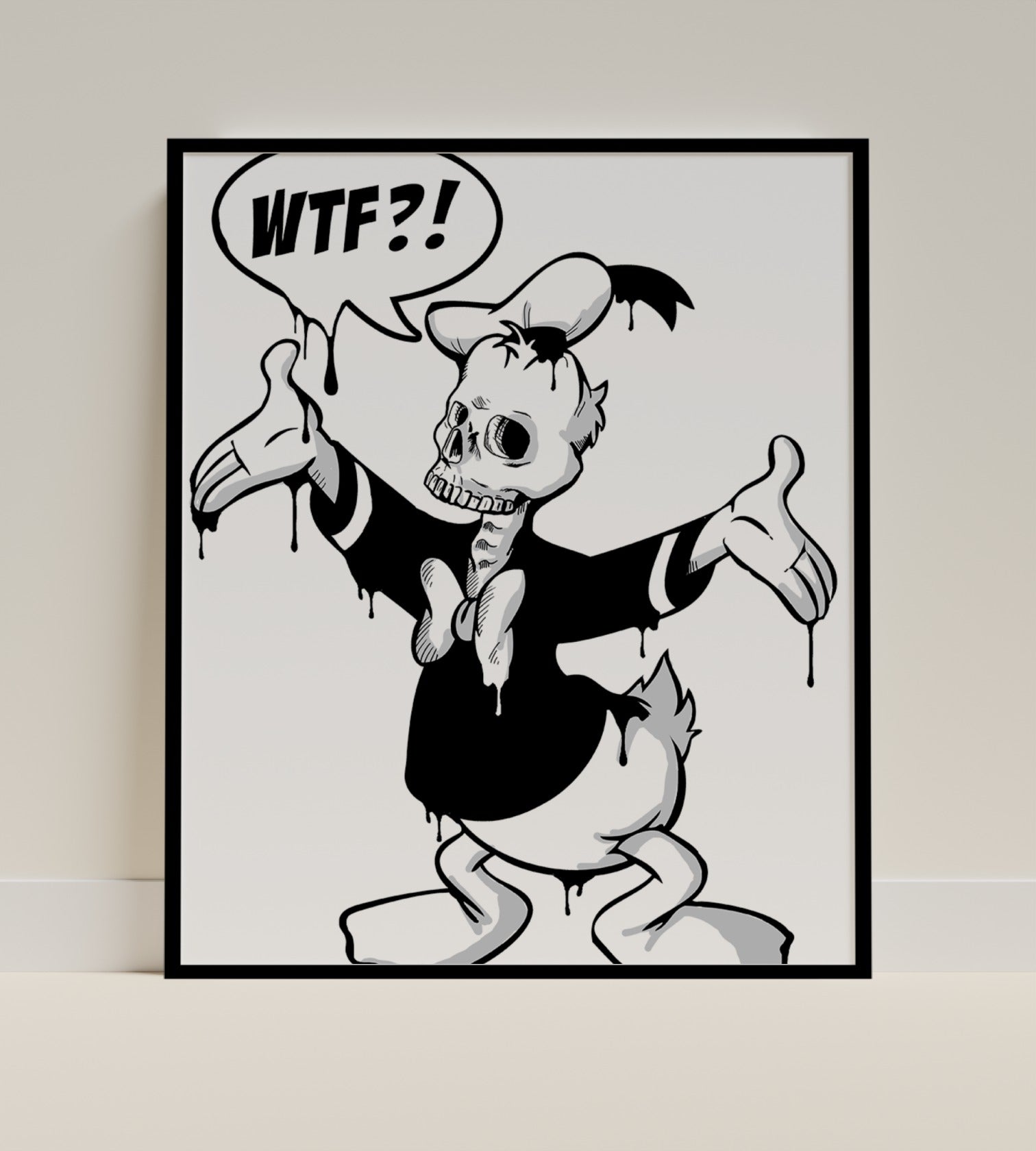 WTF Skeleton Duck Cartoon Artwork for Wall Decor