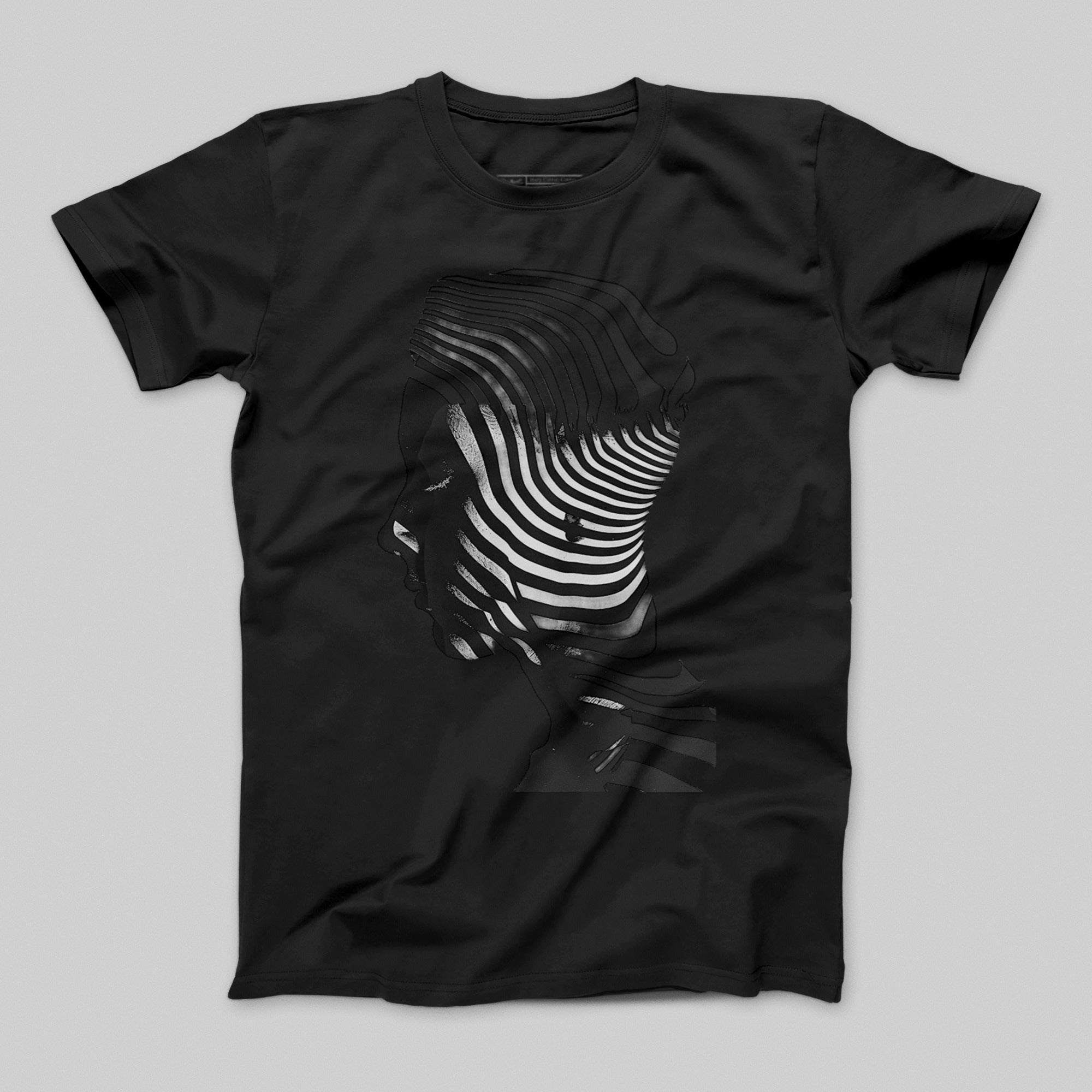 Striped Face Silhouette Optical Illusion T-shirt