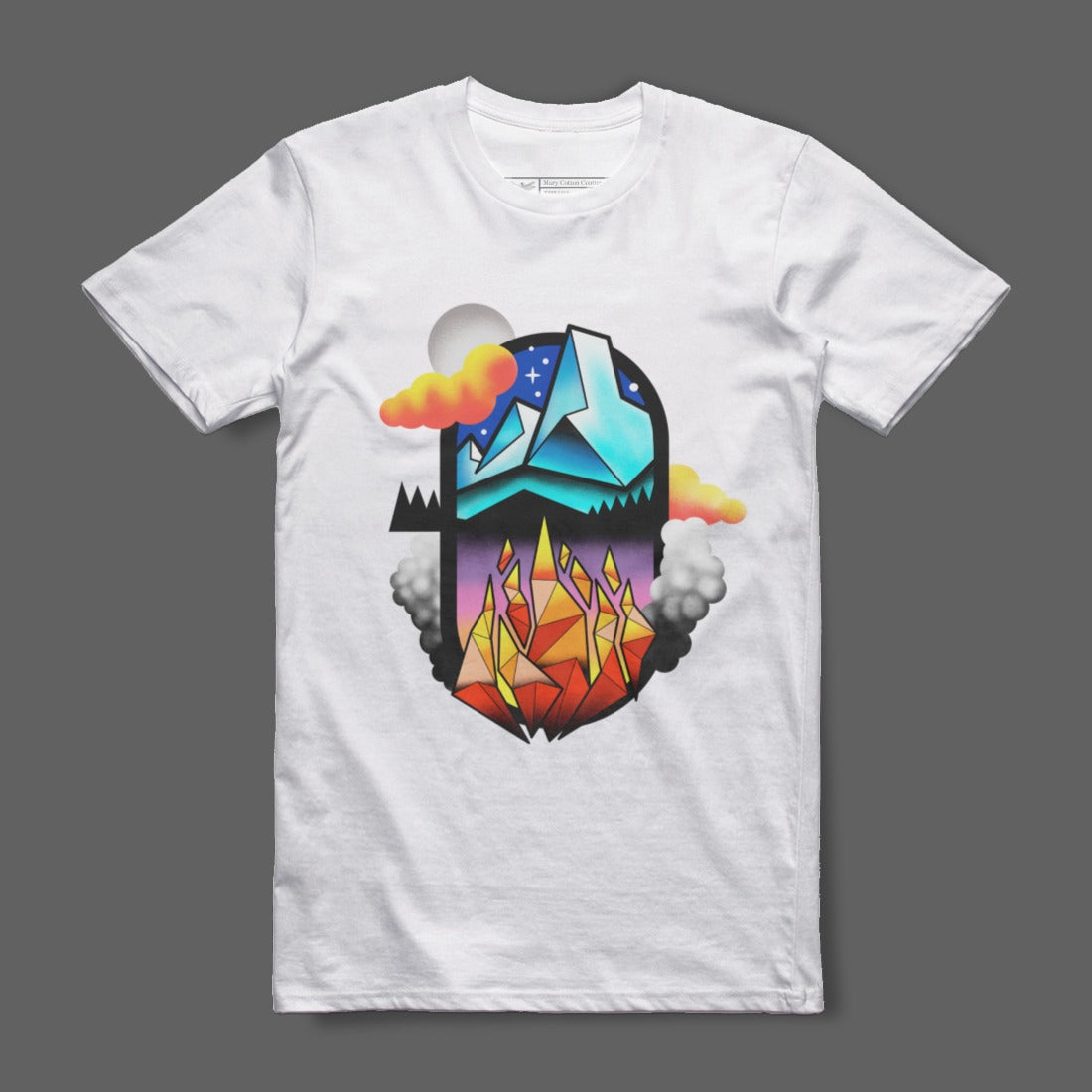 Vibrant Mountain and Flames Graphic T-shirt