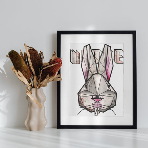 Geometric Bunny Art Print in Black Frame wall art