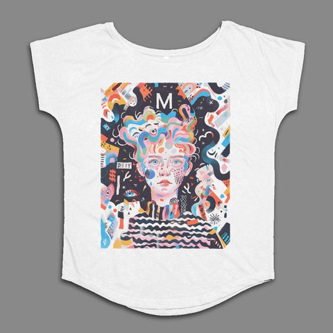 Colorful Abstract Face Art Print on White T-Shirt