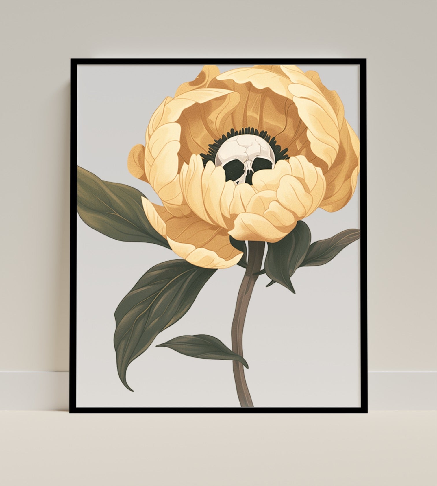 Skull Inside Yellow Flower Framed Art Print