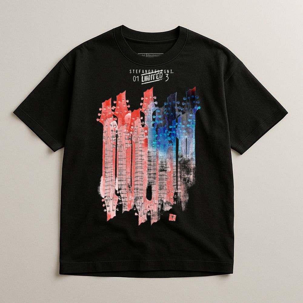 Abstract Design Graphic Tee with Unique Guitar Print