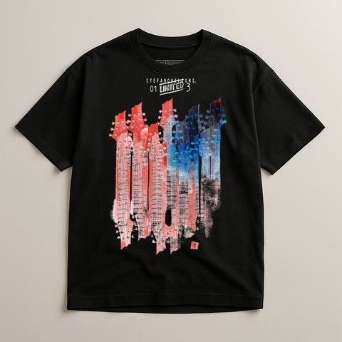 Abstract Design Graphic Tee with Unique Guitar Print