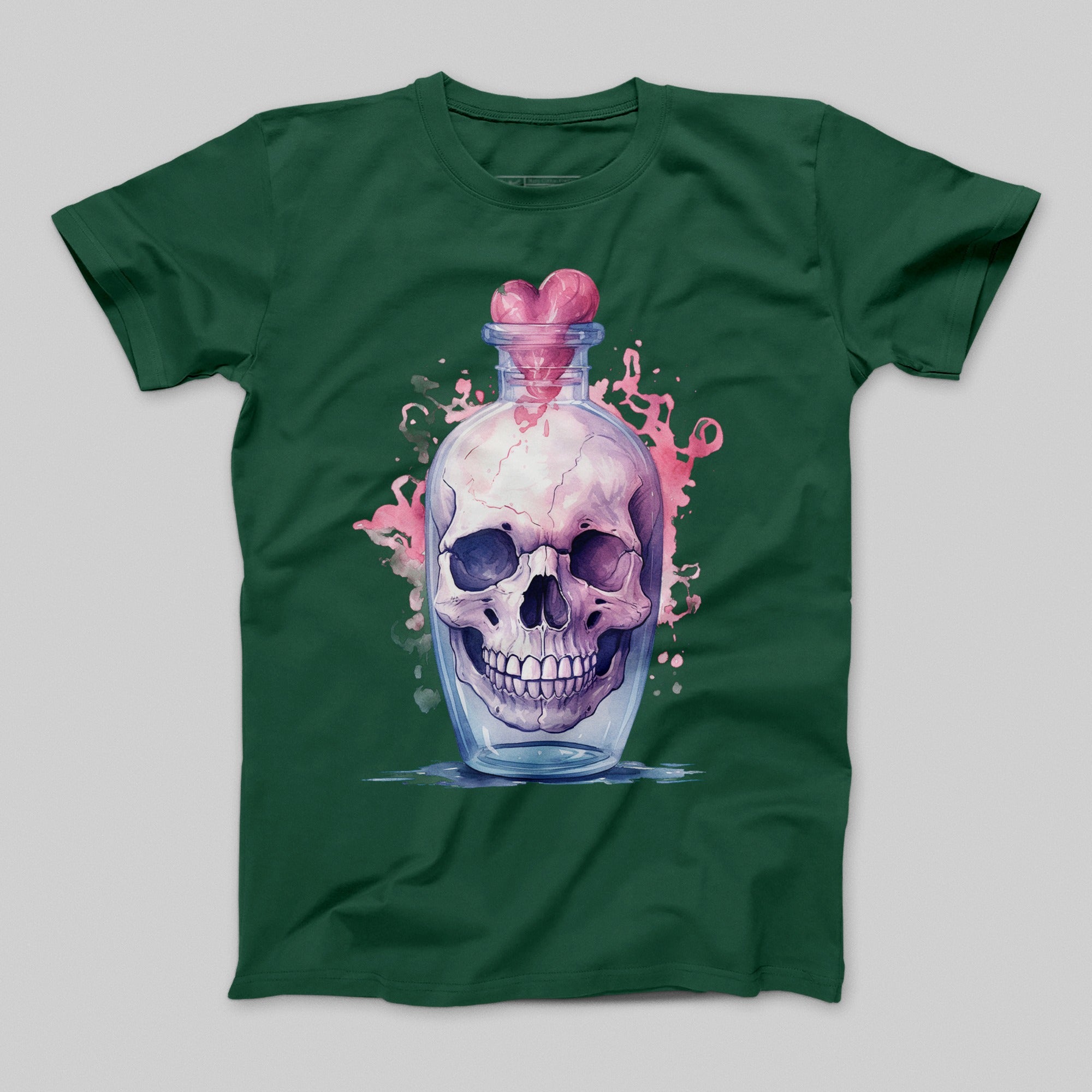 Skull in Heart Vase Graphic Design T-Shirt