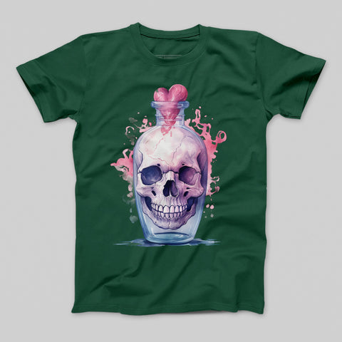 Skull in Heart Vase Graphic Design T-Shirt