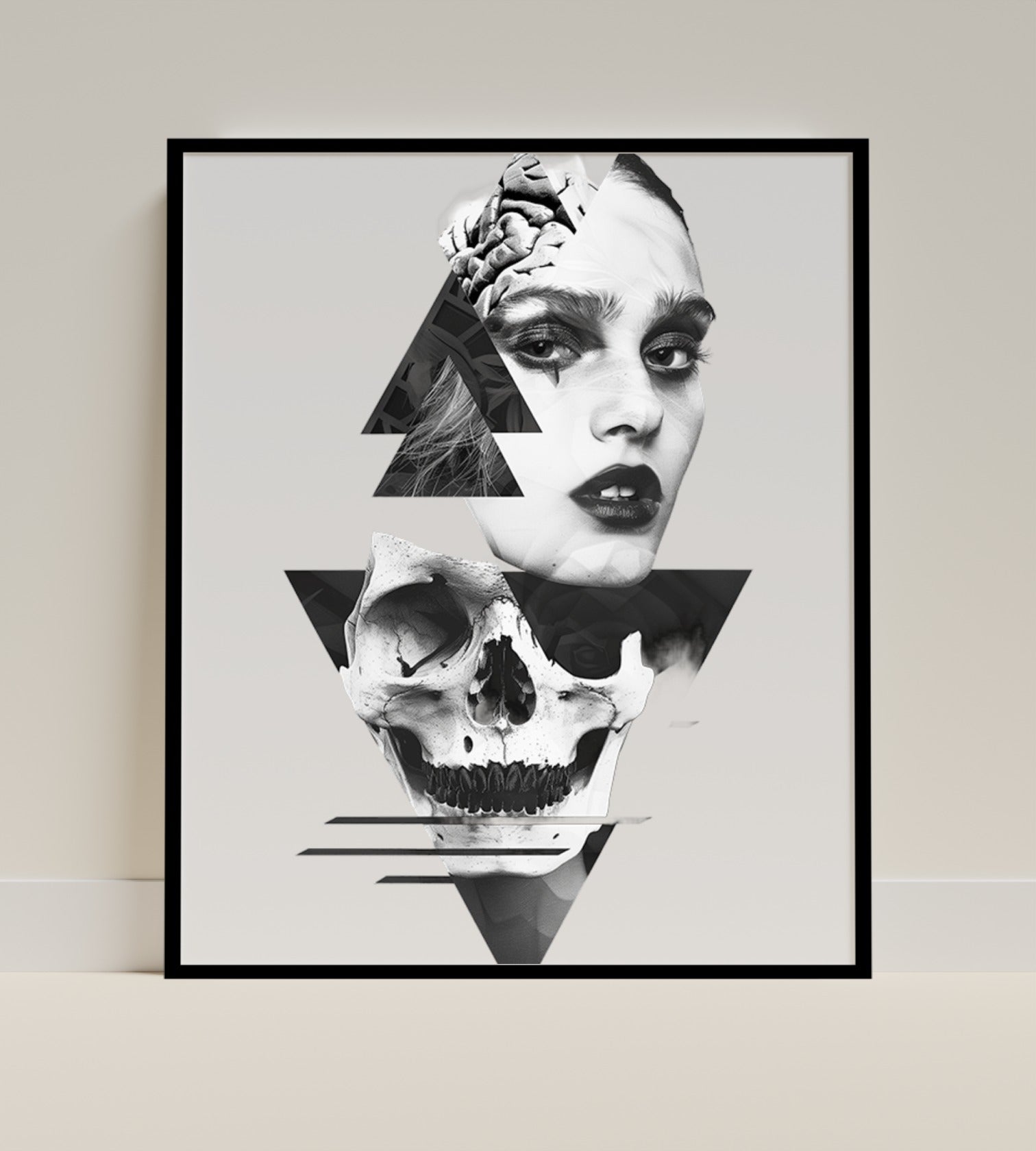 Modern Abstract Art Print of Skull and Woman's Face