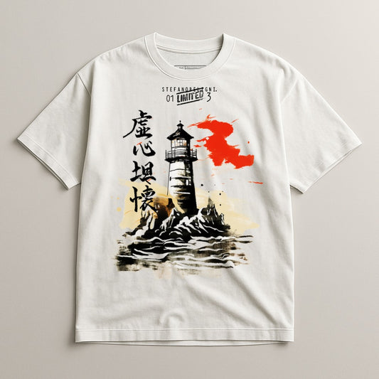 Stylish Graphic Tee with Lighthouse Artwork Design