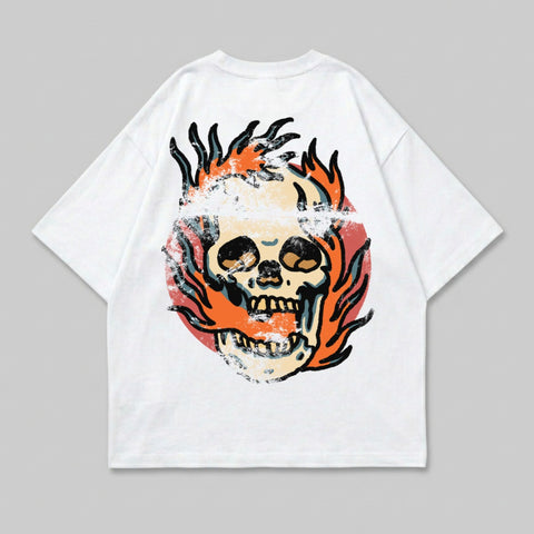 Vintage Inspired Flaming Skull Art Graphic White product type