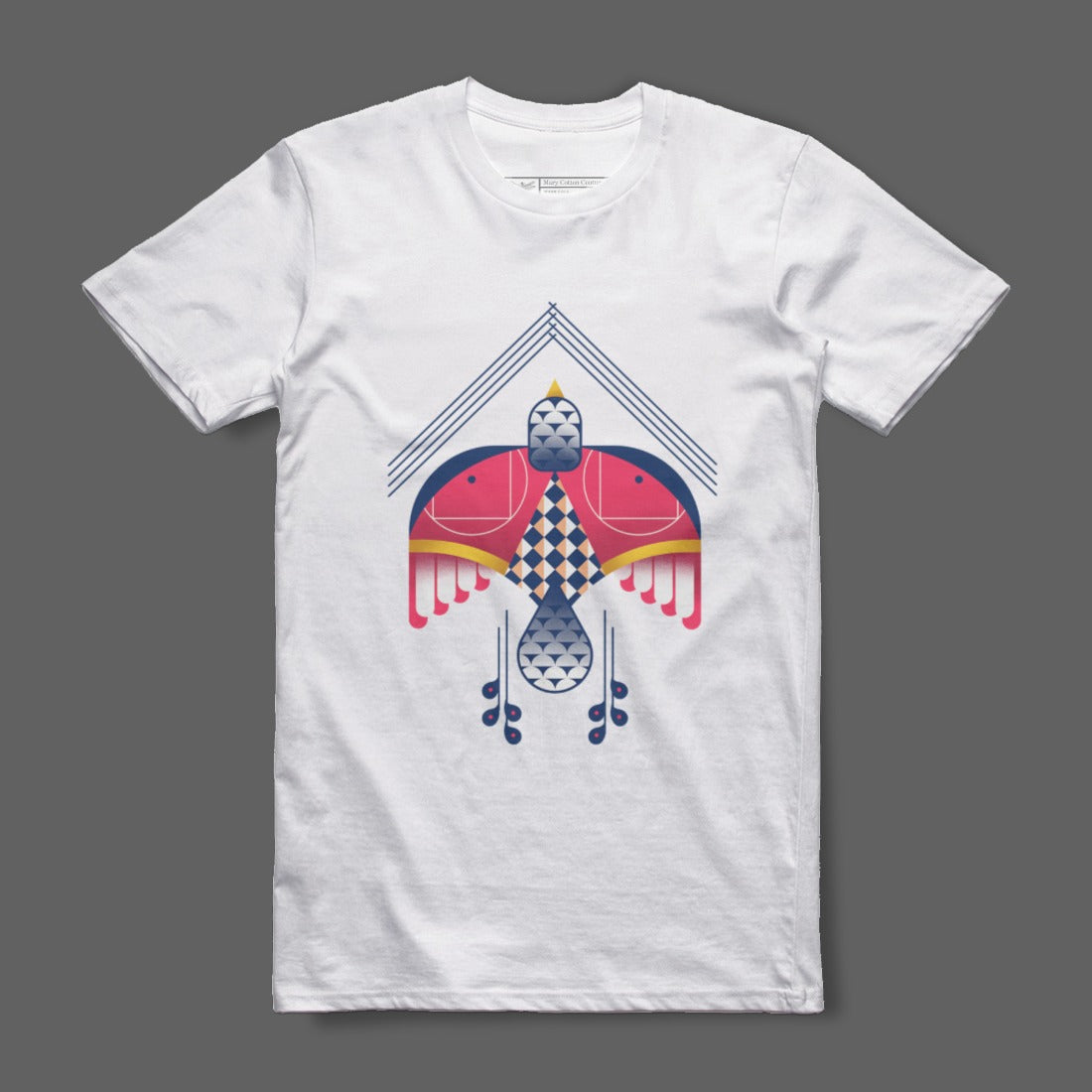 Colorful bird graphic design white t-shirt product
