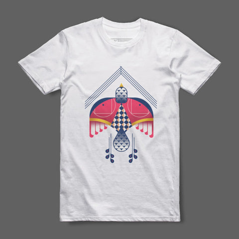 Colorful bird graphic design white t-shirt product