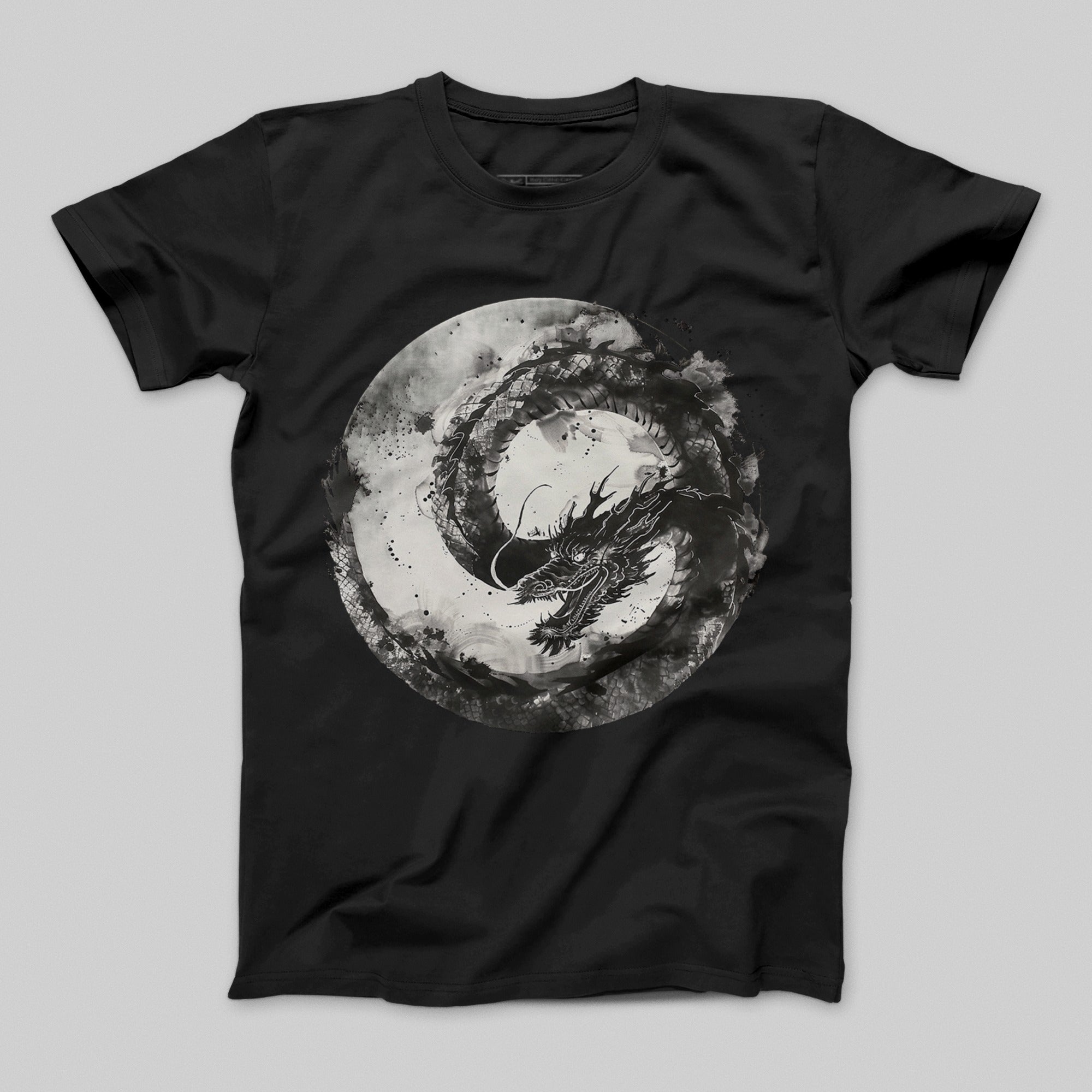 Black T-shirt with Dragon in Circular Design