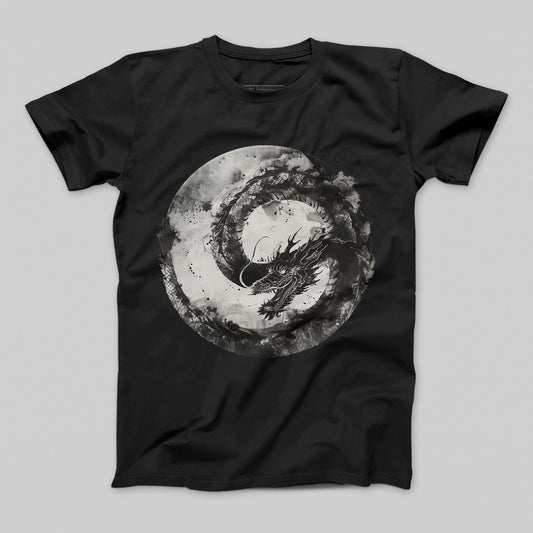 Black T-shirt with Dragon in Circular Design