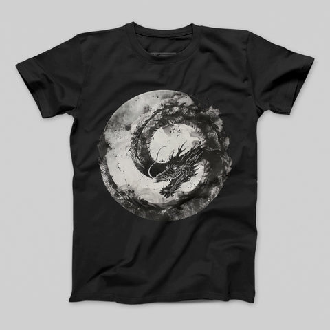 Black T-shirt with Dragon in Circular Design