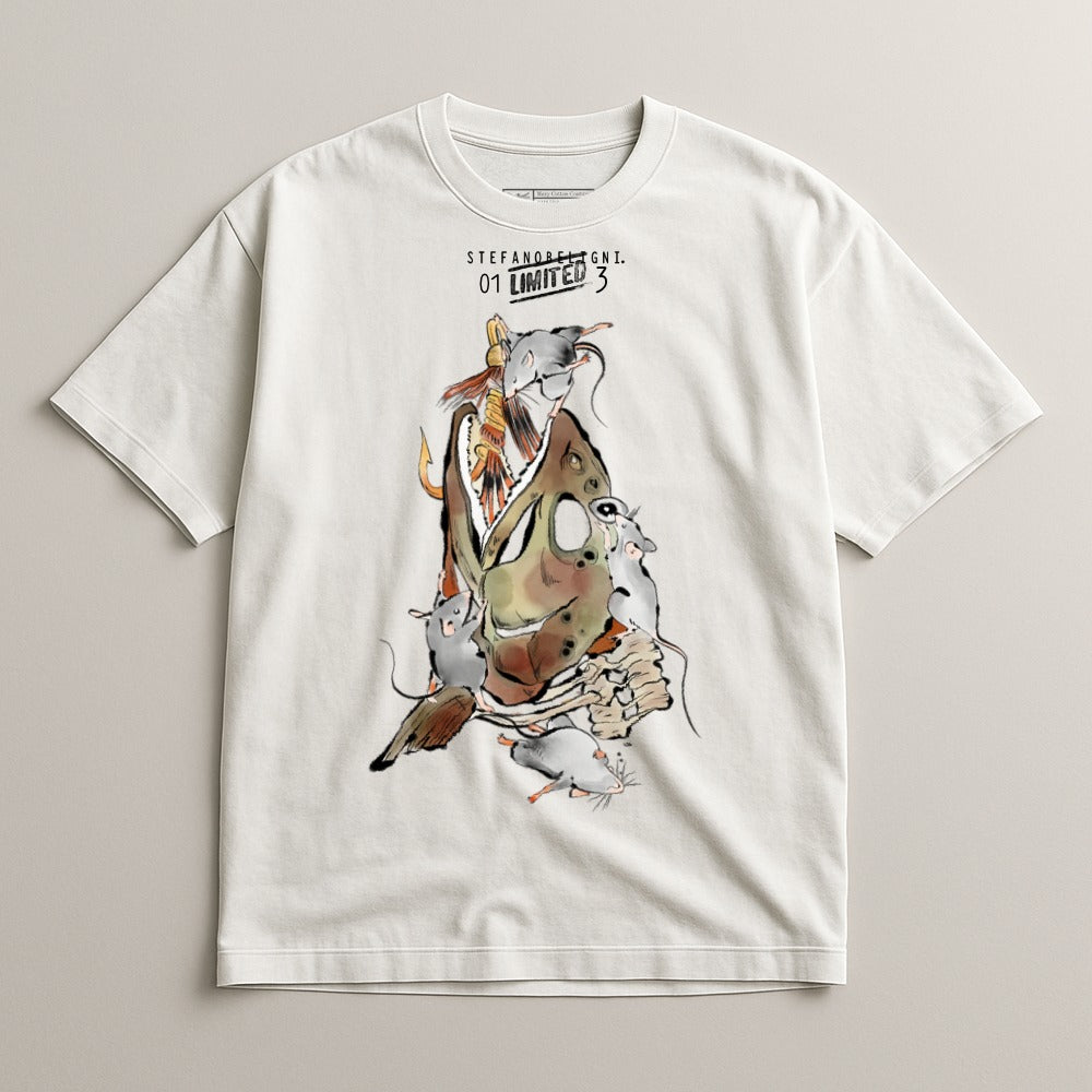 Playful Rat and Fish Graphic Design T-Shirt