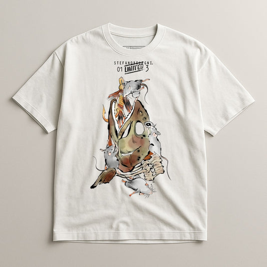 Playful Rat and Fish Graphic Design T-Shirt