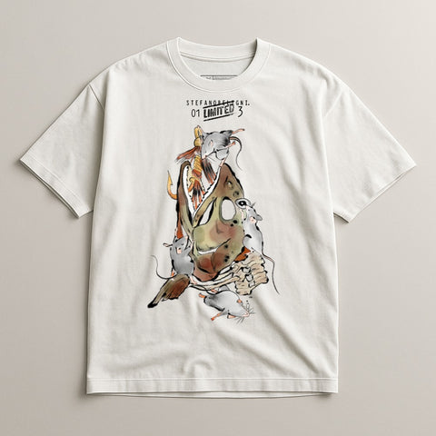 Playful Rat and Fish Graphic Design T-Shirt