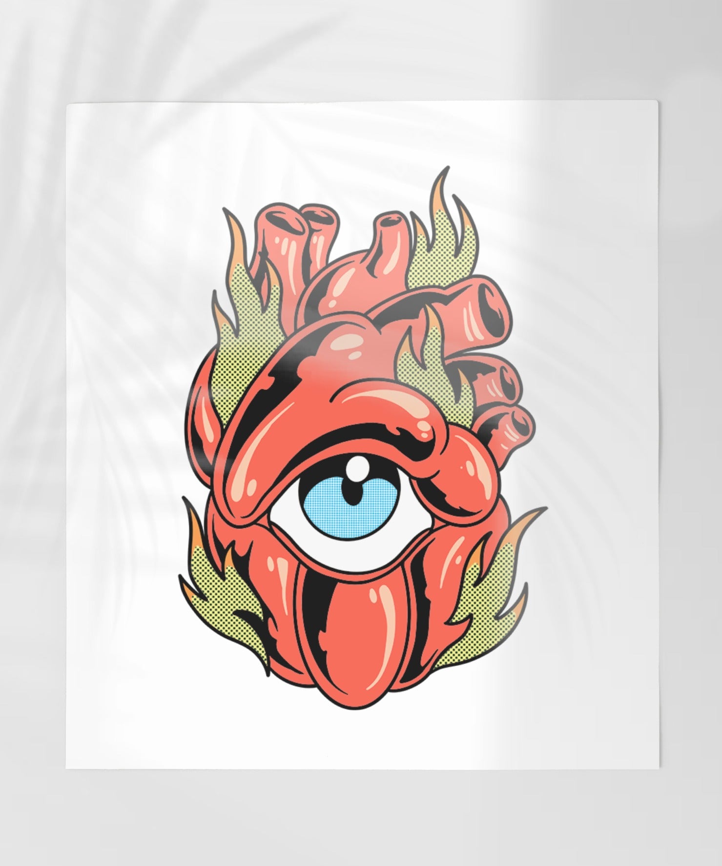 Surreal Eye Art with Heart and Flames Poster Decor