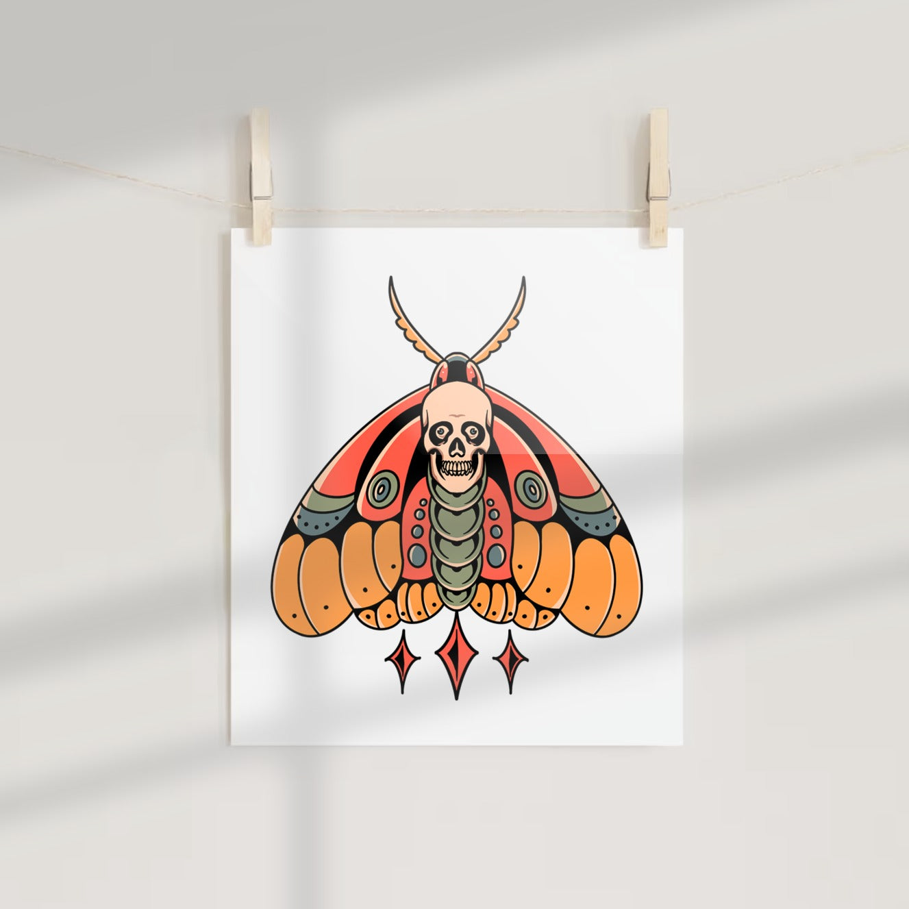 Moth with Skull and Colorful Wings Artistic Poster