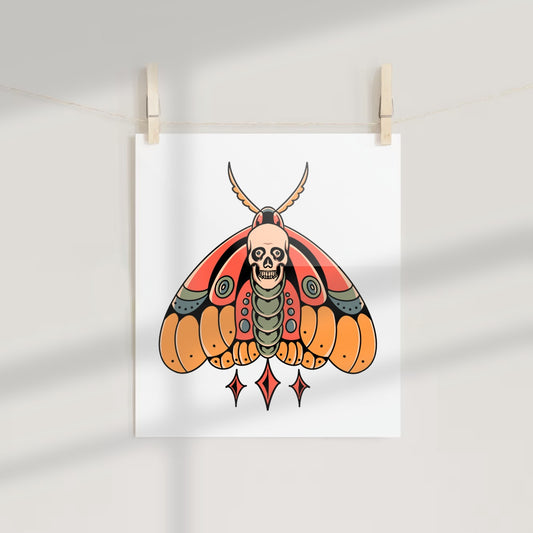 Moth with Skull and Colorful Wings Artistic Poster