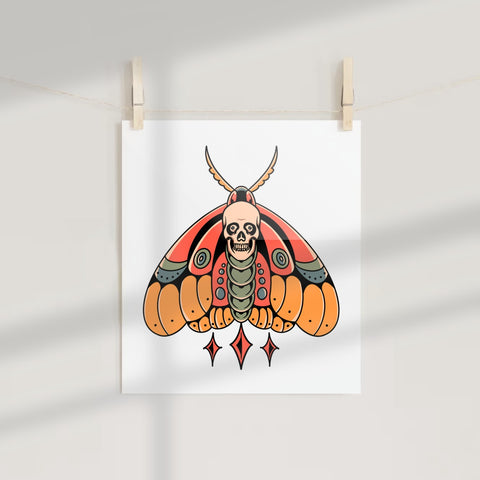 Moth with Skull and Colorful Wings Artistic Poster