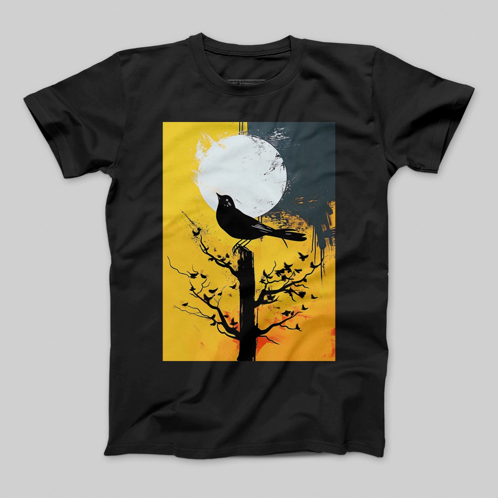 Full Moon Crow in Tree Artistic Graphic T-Shirt