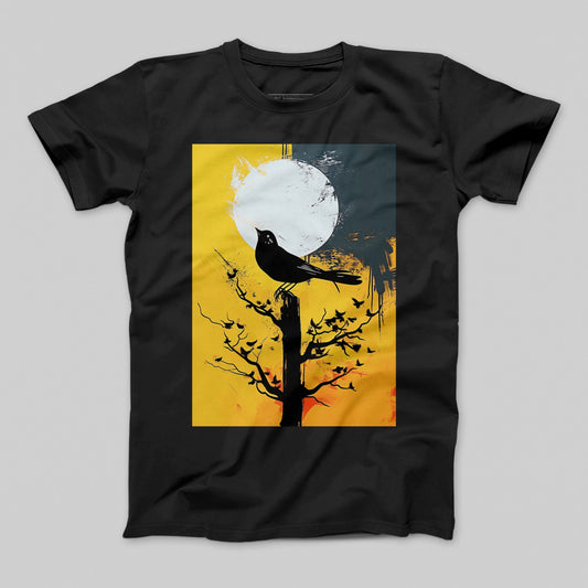 Full Moon Crow in Tree Artistic Graphic T-Shirt