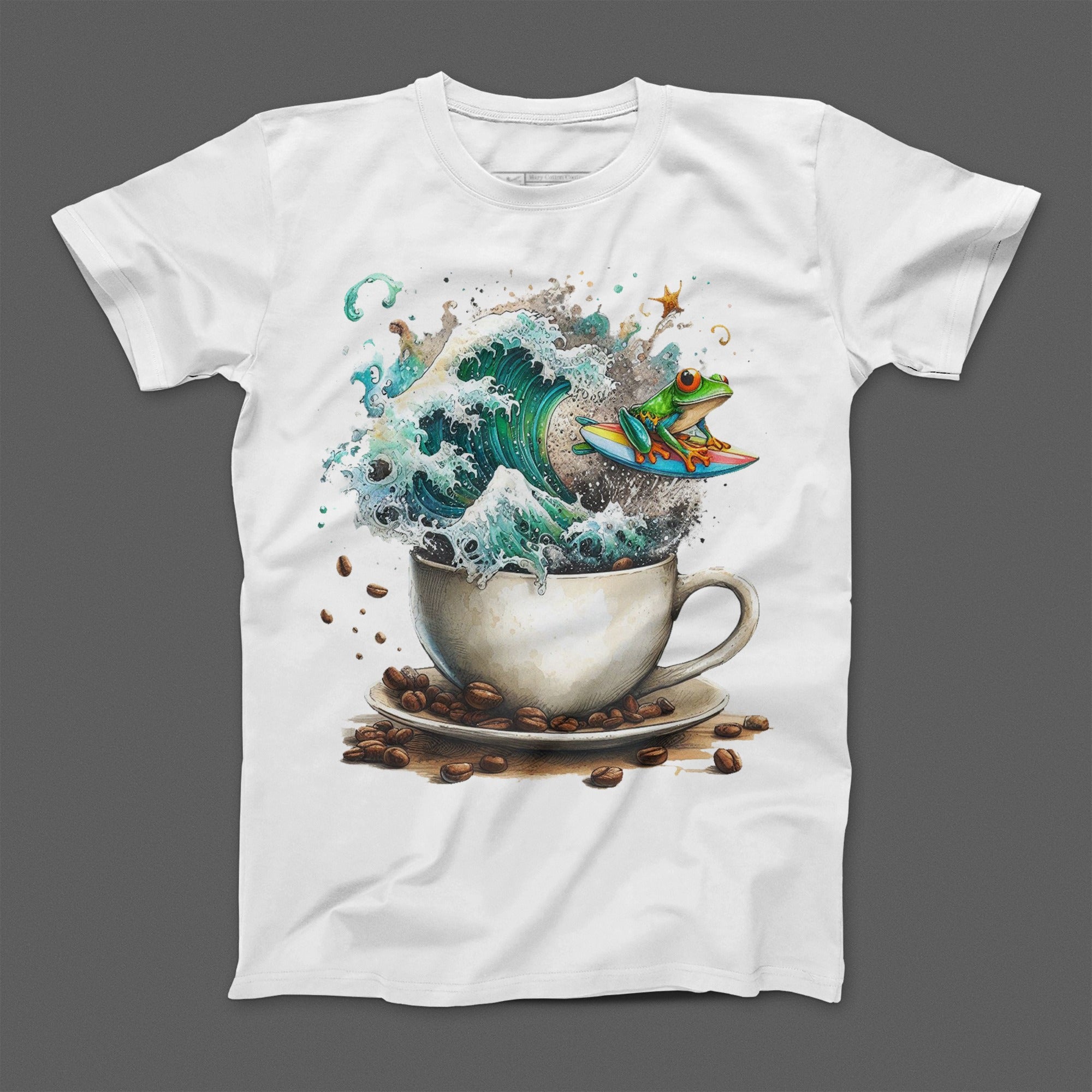 Frog Surfer Riding Coffee Wave Graphic T-Shirt