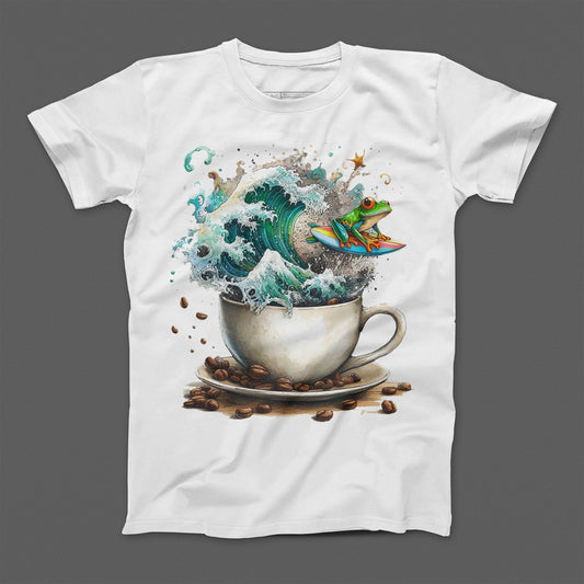 Frog Surfer Riding Coffee Wave Graphic T-Shirt