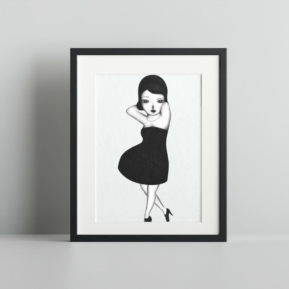 Woman in Black Dress Art Print Home Decor Painting