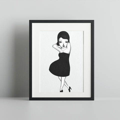 Woman in Black Dress Art Print Home Decor Painting