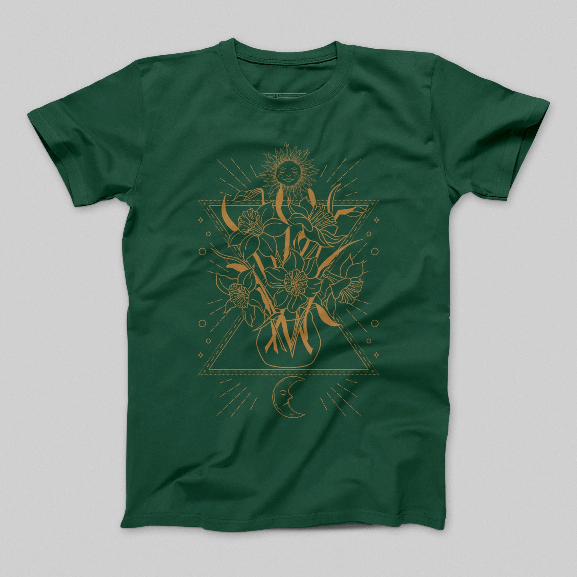 Sunflower and Triangles Design Art Green T-Shirt