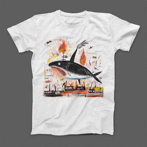 Abstract Art Shark Graphic Print White T-Shirt