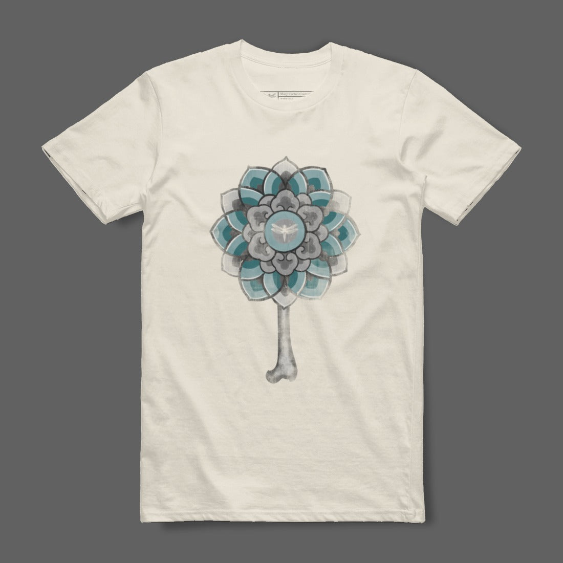 Unique Blue Flower Artwork on Off-White T-Shirt Product