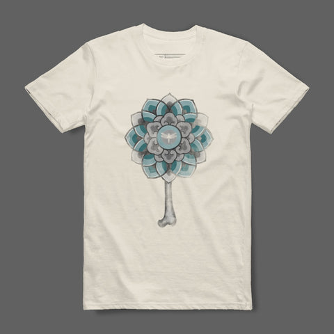 Unique Blue Flower Artwork on Off-White T-Shirt Product