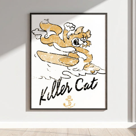 Killer Cat Surfing Artwork Poster for Home Decor