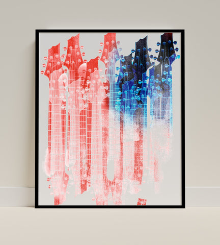 Vibrant Abstract Guitar Heads Wall Art Print