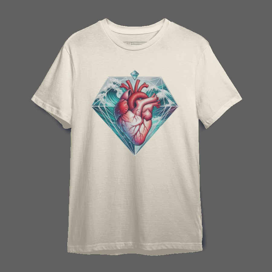 Heart and Ocean Diamond Illustration T-Shirt