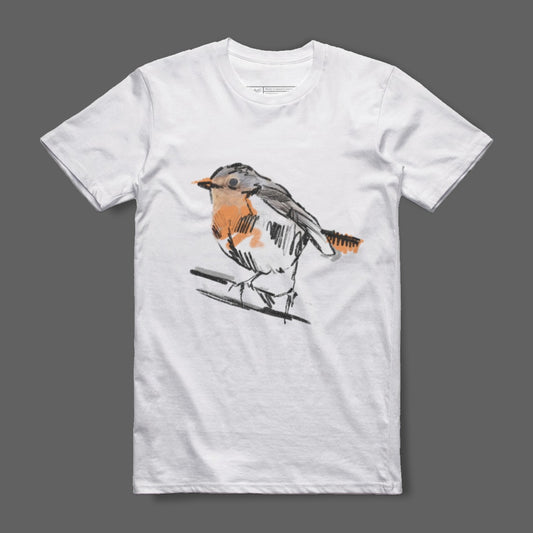 Creative Bird Illustration on White T-Shirt Product